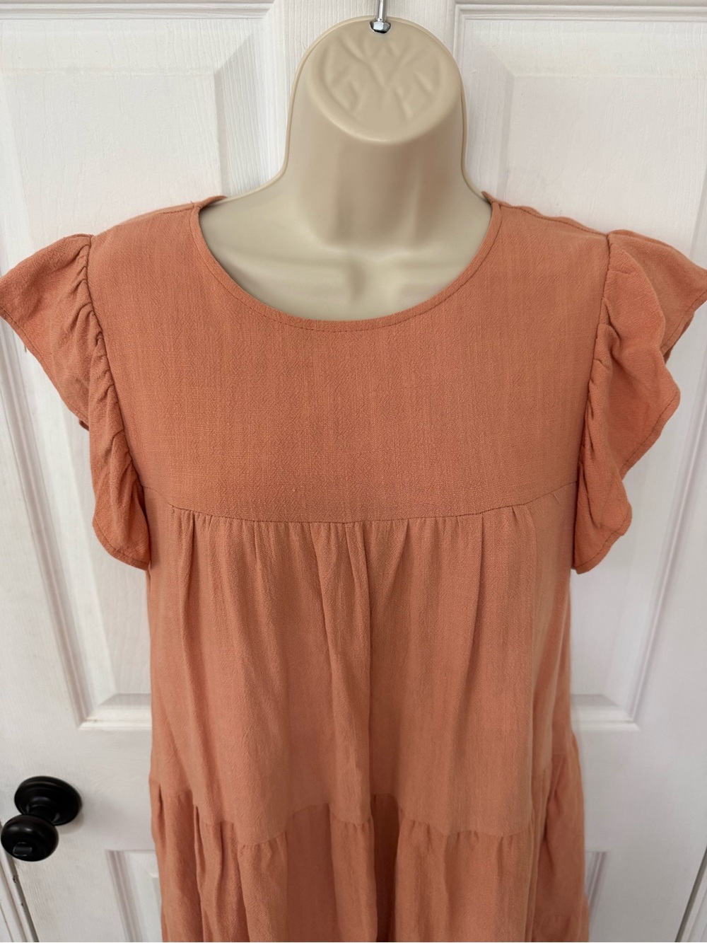 Altar’d State Theodora Peach Tiered Ruffle Sleeve Mini Dress XS - Picture 5 of 13
